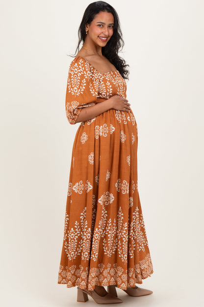 Amber Damask Print Short Sleeve Maternity Maxi Dress