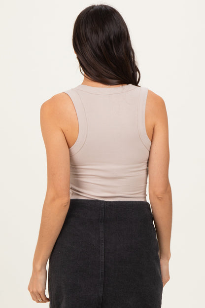 Beige Ribbed Scoop Neck Tank Top