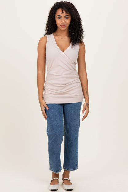 Beige Crossover Ruched Nursing Tank