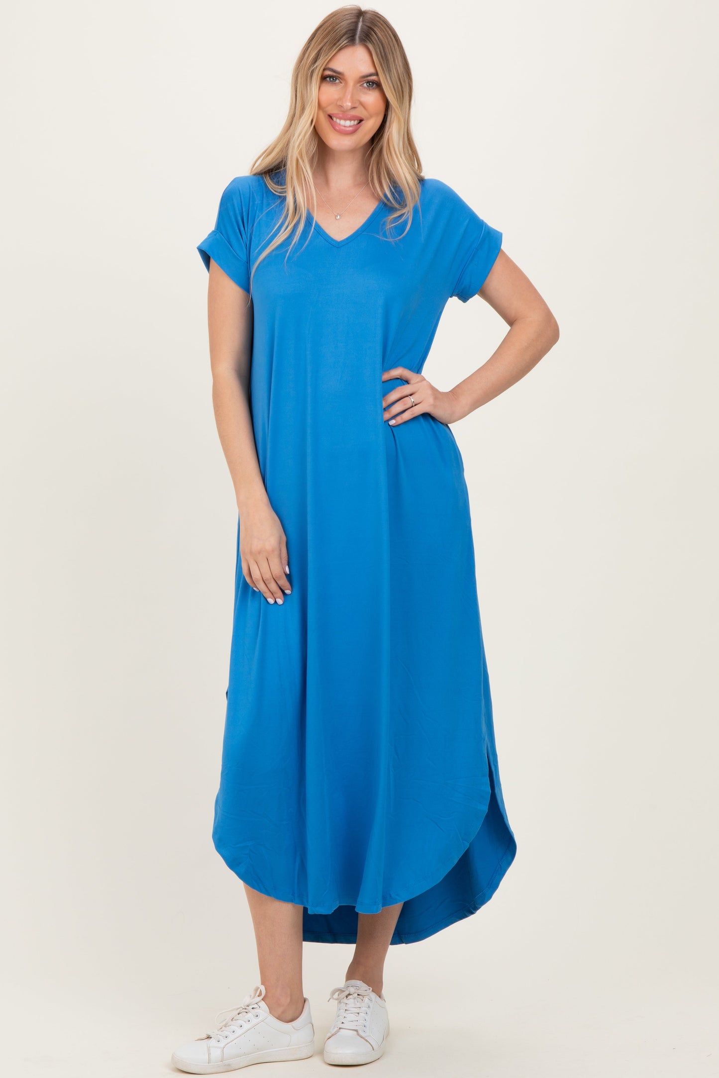 Aqua Blue Side Slit Maxi Dress