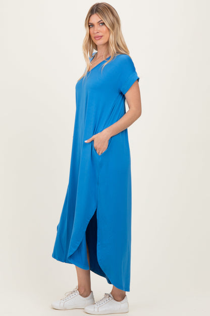 Aqua Blue Side Slit Maxi Dress