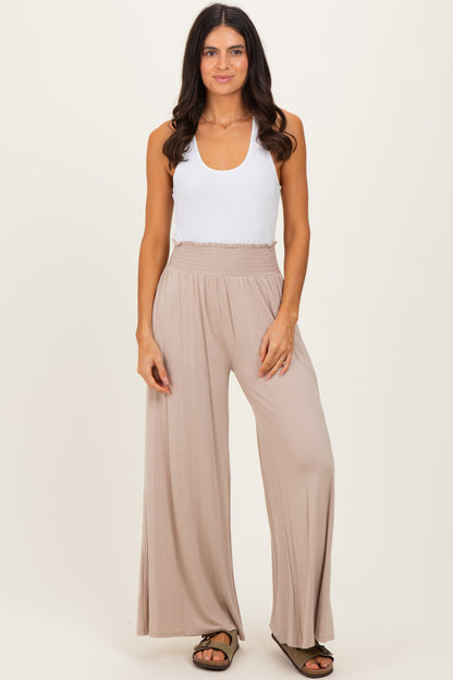 Ash Mocha Smocked Waist Wide Leg Pants
