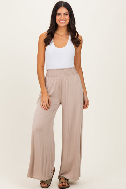 Ash Mocha Smocked Waist Wide Leg Pants