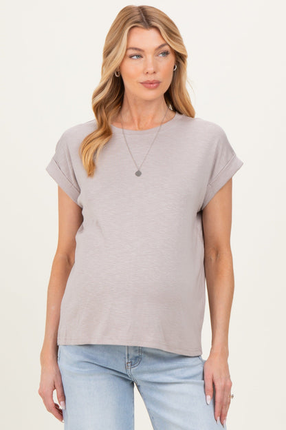 Ash Mocha Rolled Short Sleeve Maternity Tee