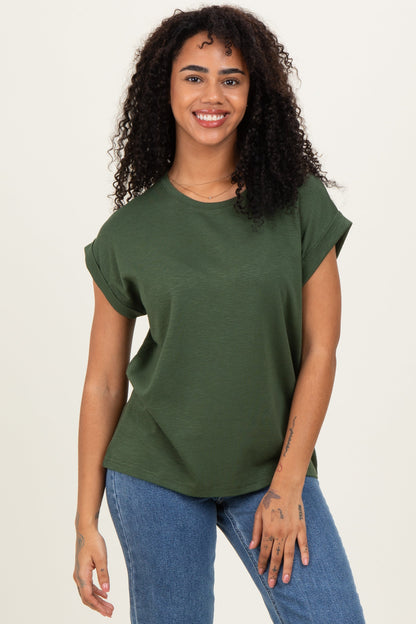 Army Green Rolled Short Sleeve Tee