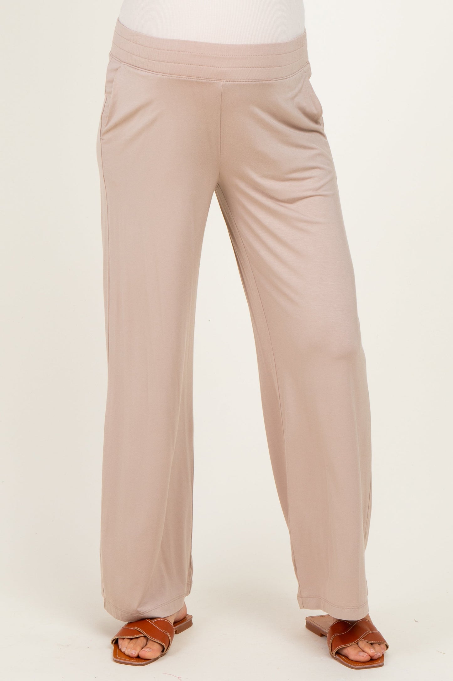 Beige Ankle Wide Leg Maternity Pants
