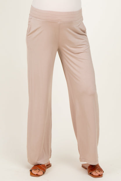 Beige Ankle Wide Leg Maternity Pants