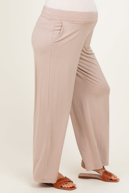 Beige Ankle Wide Leg Maternity Pants