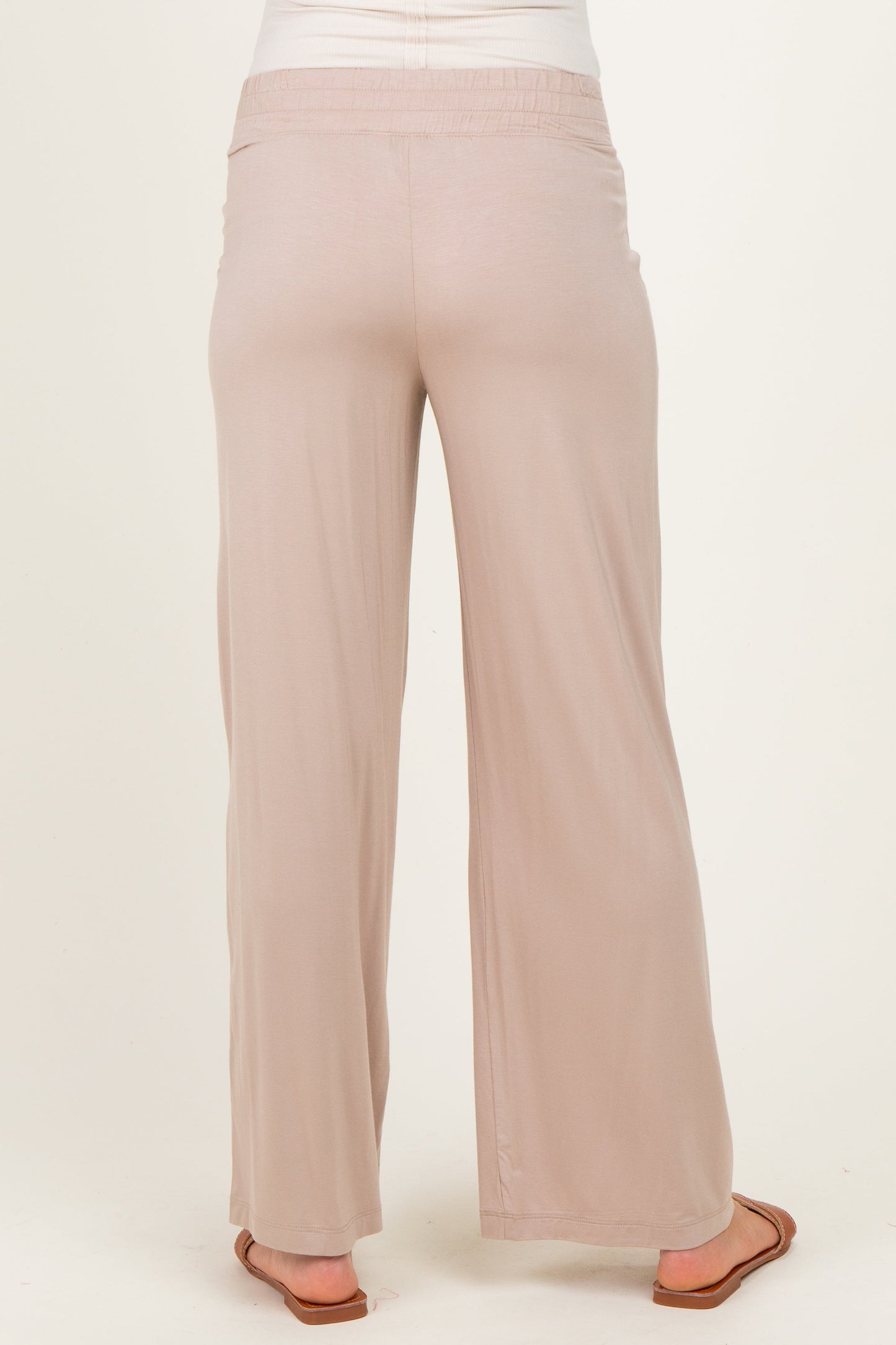 Beige Ankle Wide Leg Maternity Pants