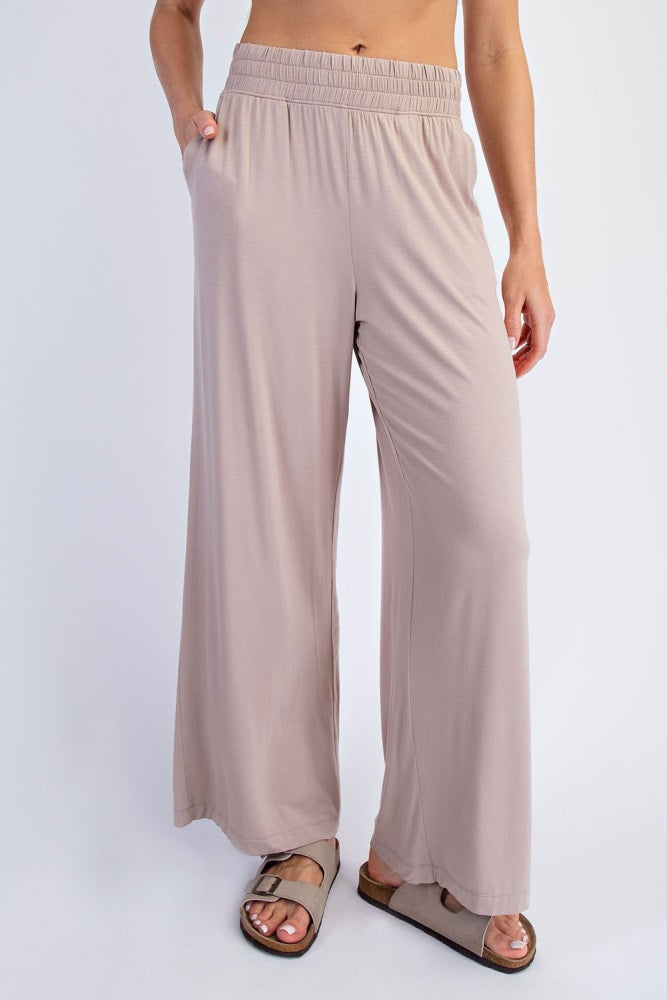 Beige Ankle Wide Leg Pants