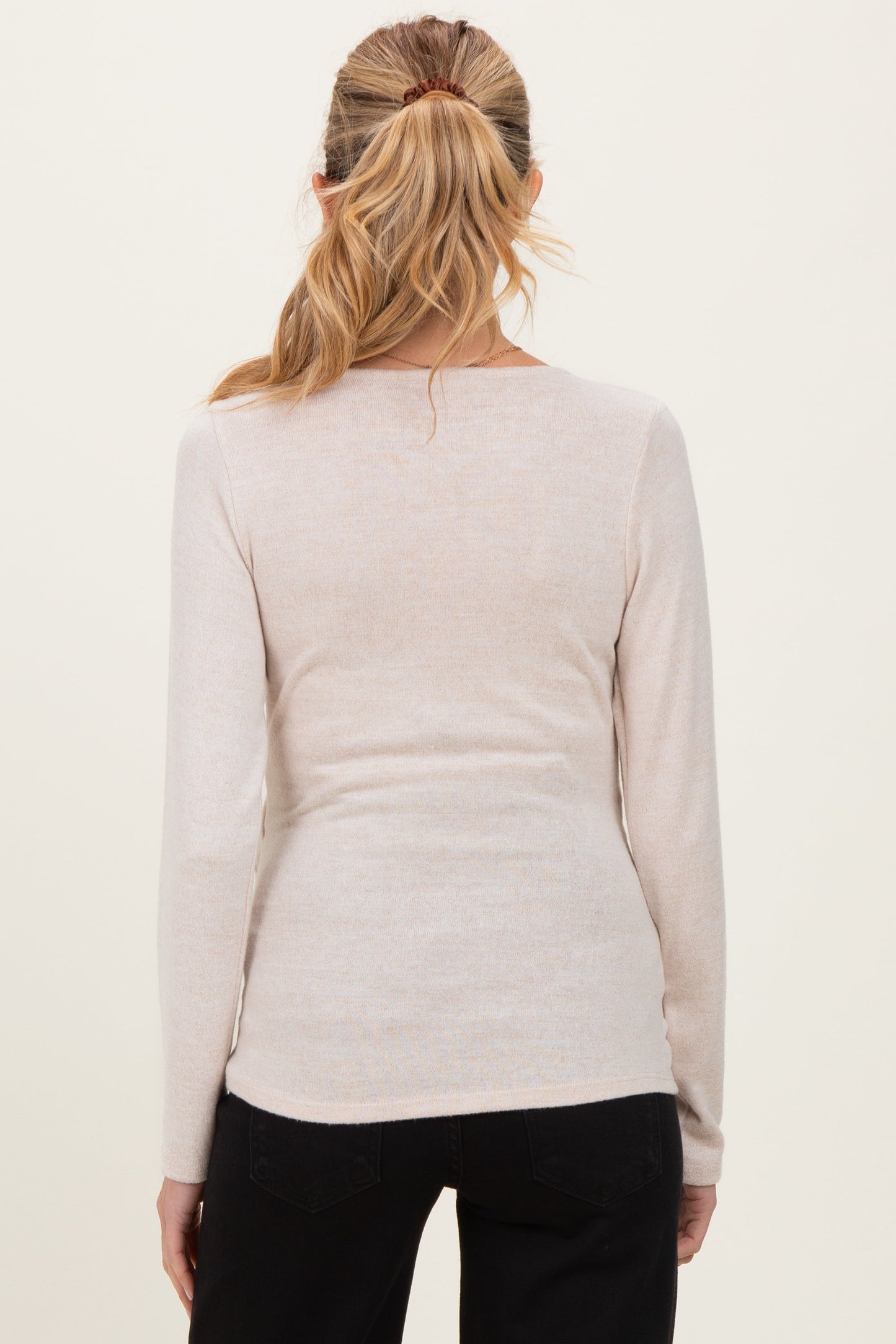 Beige Brushed Knit Wrap Front Maternity Top