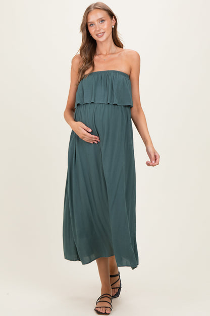 Ash Jade Woven Crinkle Flounce Strapless Maternity Maxi Dress