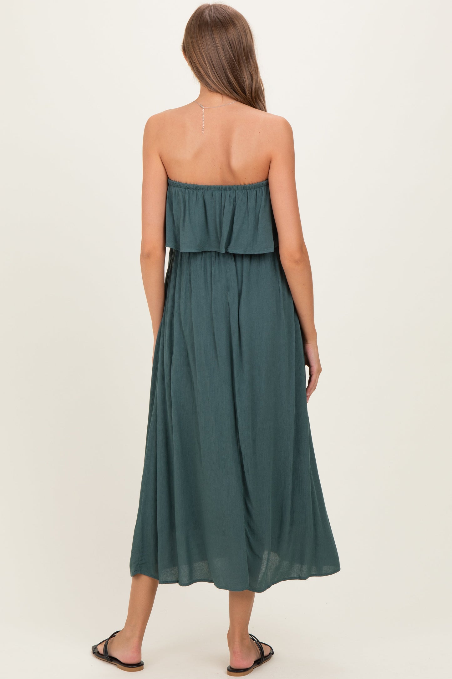 Ash Jade Woven Crinkle Flounce Strapless Maternity Maxi Dress