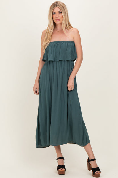 Ash Jade Woven Crinkle Flounce Strapless Maxi Dress