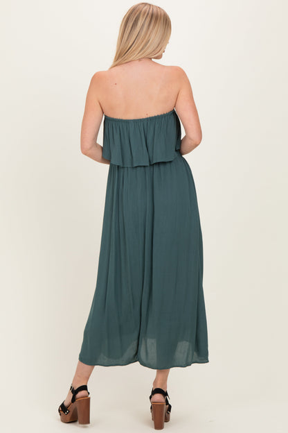 Ash Jade Woven Crinkle Flounce Strapless Maxi Dress