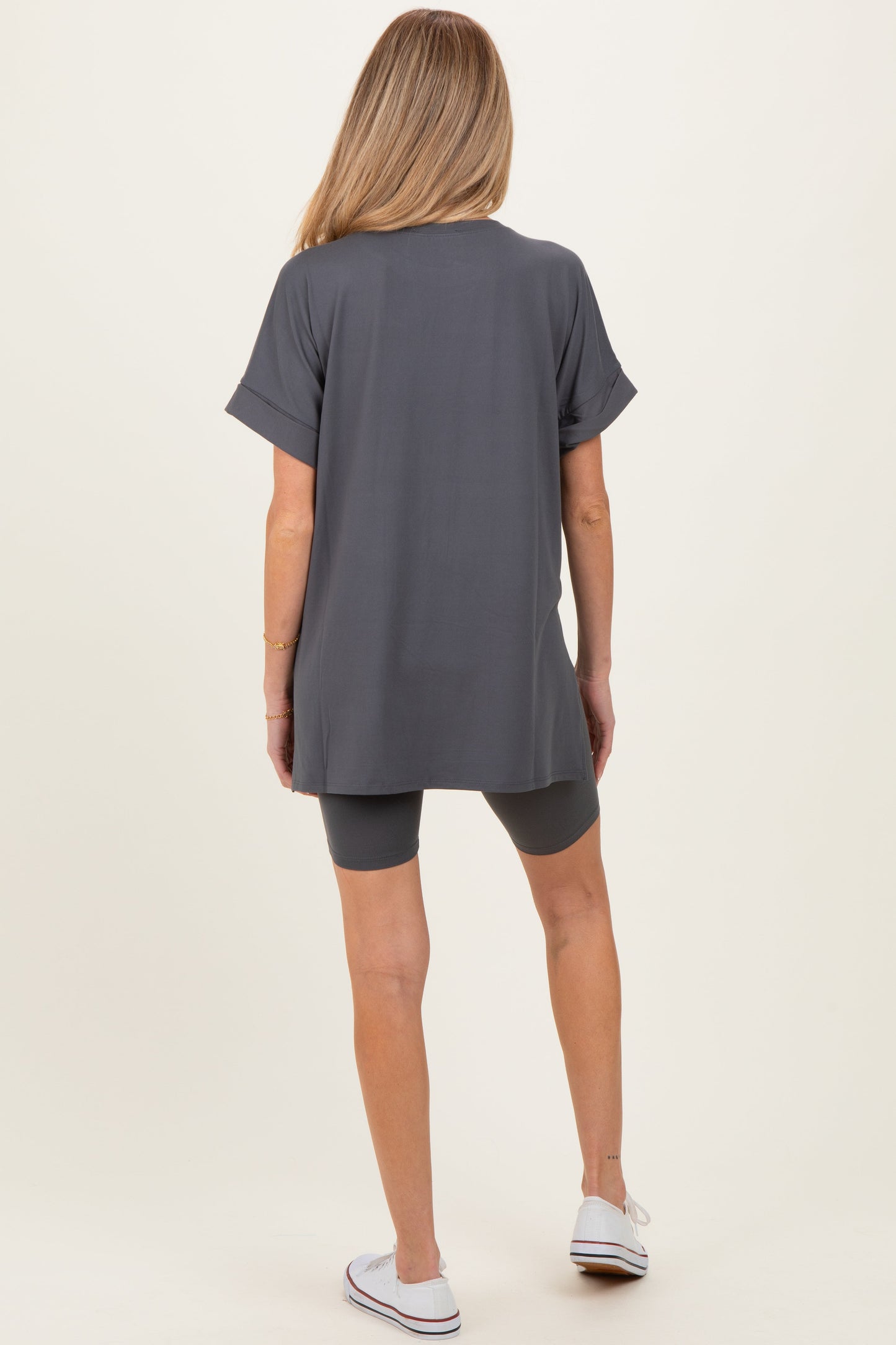 Ash Grey Hi-Low Short Sleeve Tee Biker Short Maternity Set