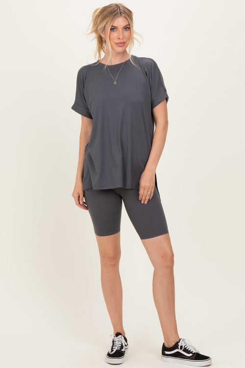 Ash Grey Hi-Low Short Sleeve Tee Biker Short Set