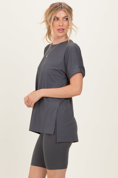 Ash Grey Hi-Low Short Sleeve Tee Biker Short Set