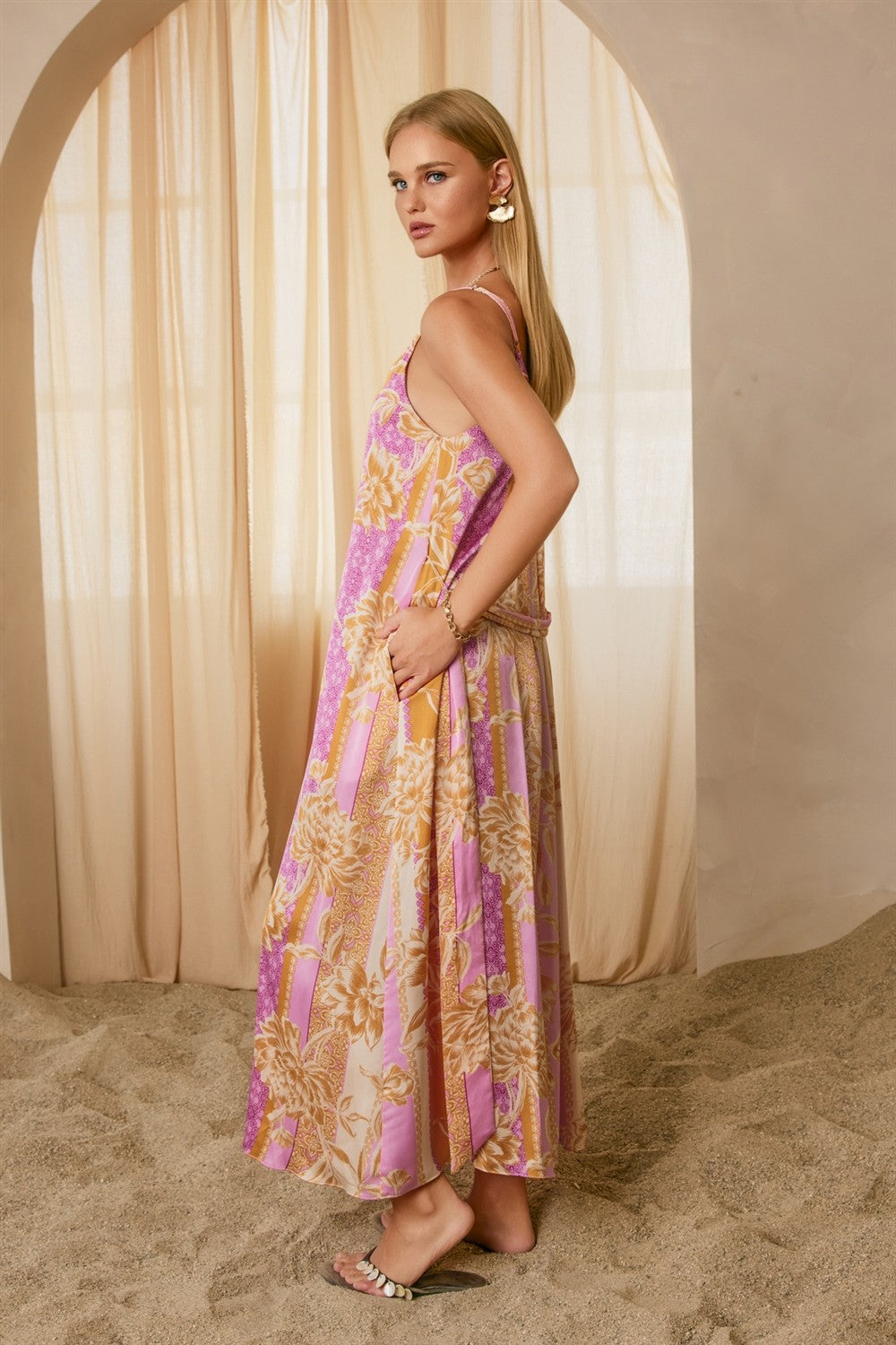 Apricot Lavender Riviera Bloom Extra Flared Maxi Dress