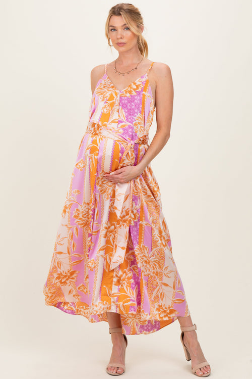 Apricot Lavender Riviera Bloom Extra Flared Maternity Maxi Dress