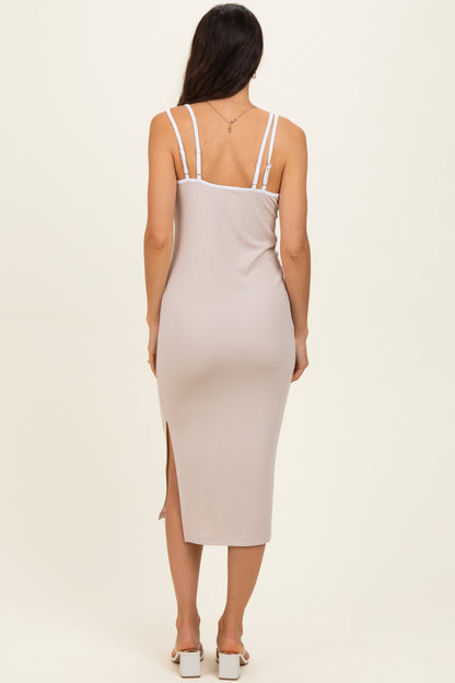 Beige Contrast Double Strap Midi Dress