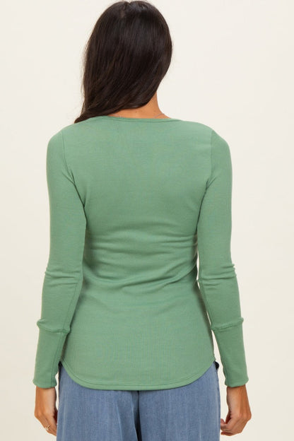 Avocado Ribbed Henley Top