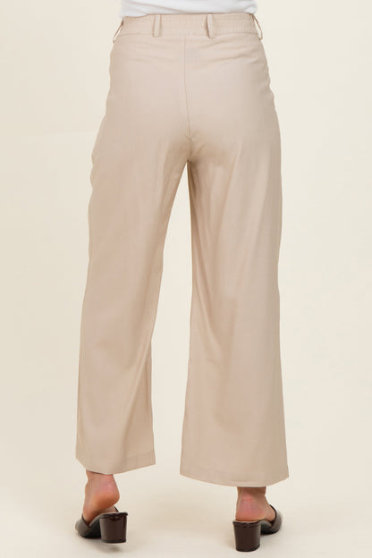 Beige Elastic Waistband Maternity Trousers