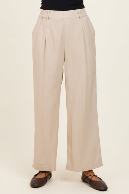 Beige Elastic Waistband Trousers