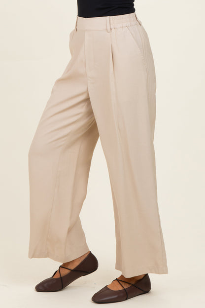 Beige Elastic Waistband Trousers
