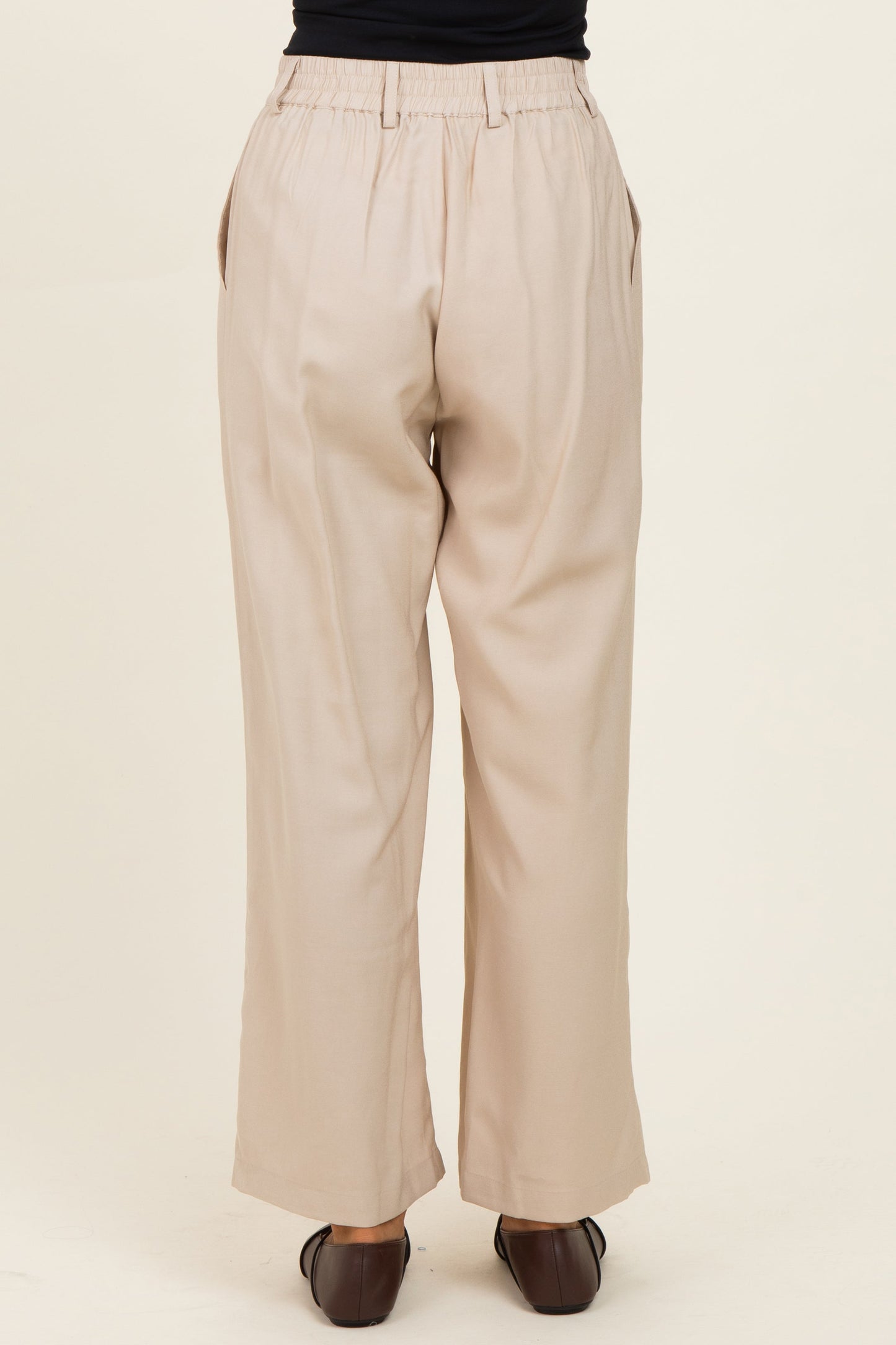 Beige Elastic Waistband Trousers