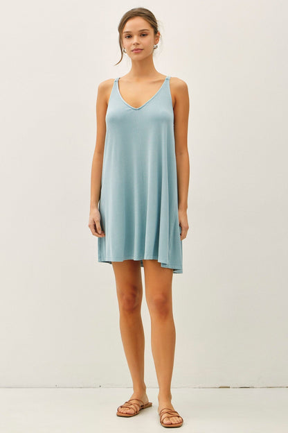 Aqua Ribbed Sleeveless Front Seam Dress