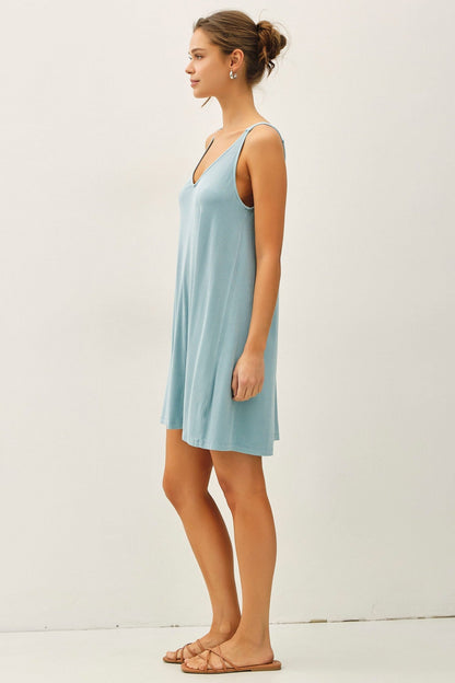Aqua Ribbed Sleeveless Front Seam Dress