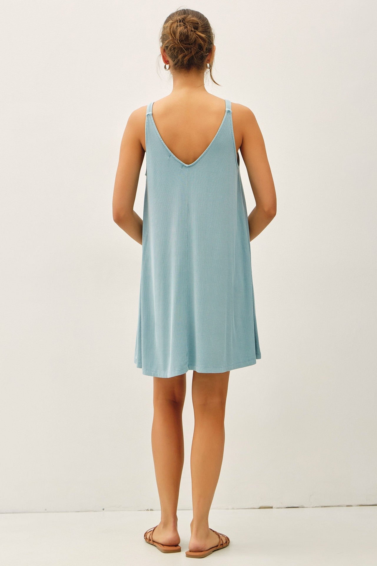 Aqua Ribbed Sleeveless Front Seam Dress