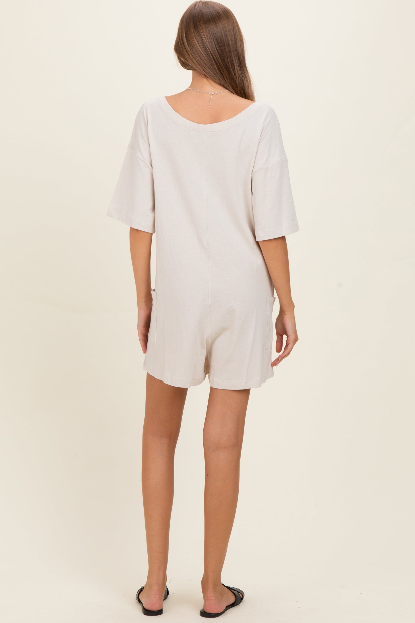 Beige Scoop Neck Maternity Romper