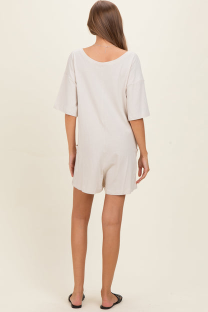 Beige Scoop Neck Maternity Romper