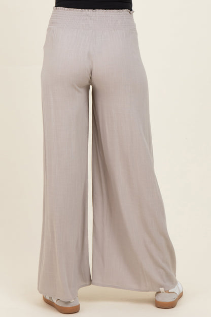 Beige Smocked Waistband Wide Leg Maternity Lounge Pants