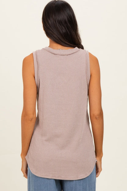 Beige Ribbed Sleeveless Top