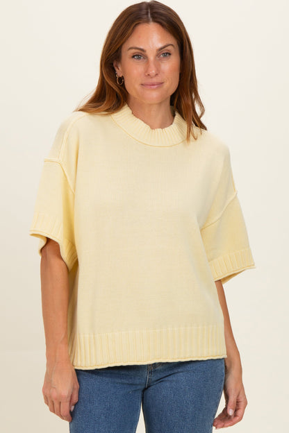 Banana Cream Oversized Mock Neck Short Sleeve Maternity Sweater