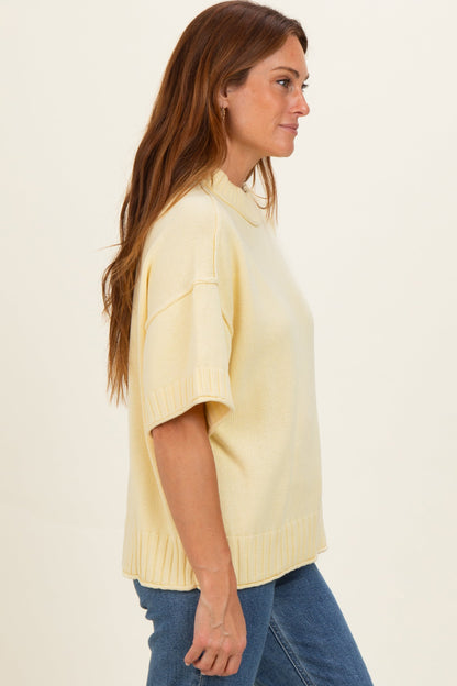 Banana Cream Oversized Mock Neck Short Sleeve Sweater