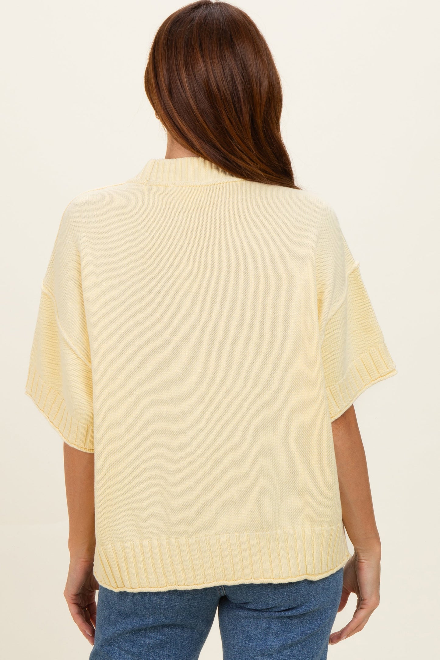Banana Cream Oversized Mock Neck Short Sleeve Sweater