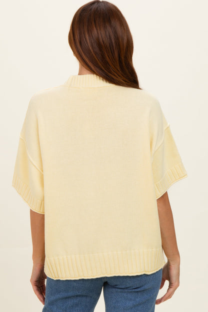 Banana Cream Oversized Mock Neck Short Sleeve Sweater