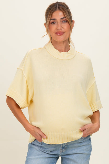 Banana Cream Oversized Mock Neck Short Sleeve Maternity Sweater