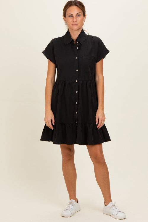 Ash Black Button Down Mini Dress