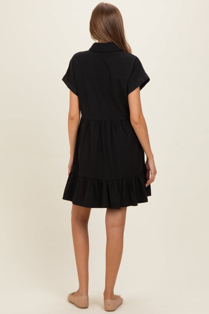 Ash Black Button Down Maternity Mini Dress
