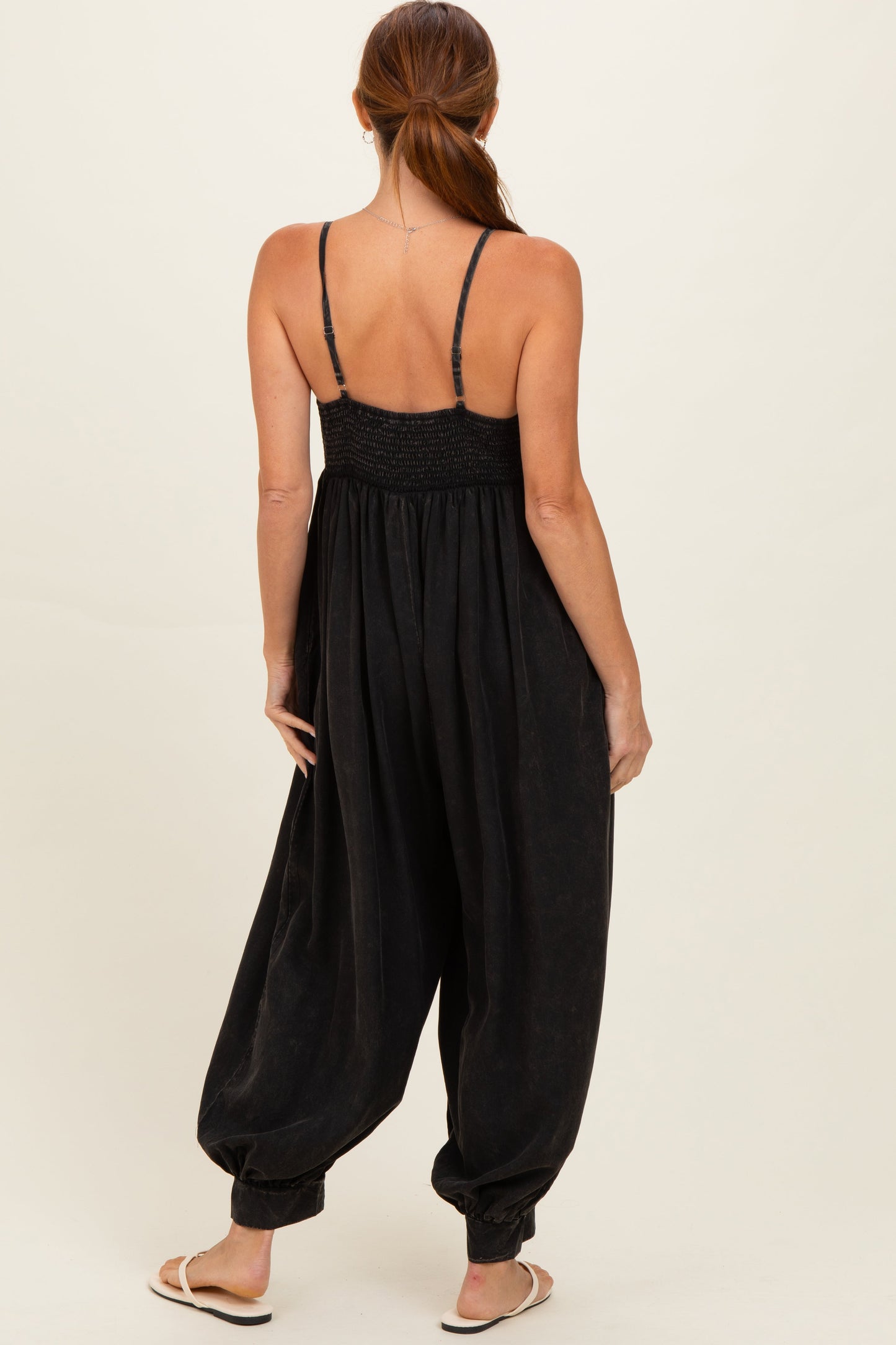 Ash Black Mineral Wash Sleeveless V-Neck Jumpsuit