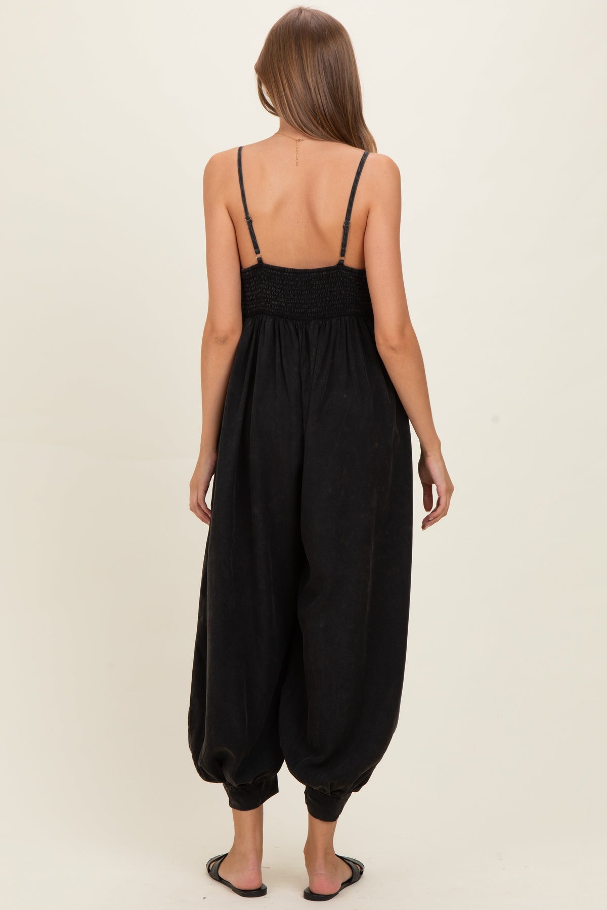 Ash Black Mineral Wash Sleeveless V-Neck Maternity Jumpsuit