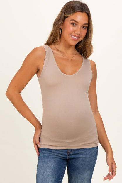 Ash Mocha Sleeveless Fitted Maternity Tank Top