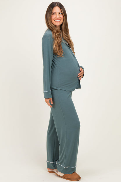Ash Jade Button Down Top Wide Leg Pant Maternity Pajama Set