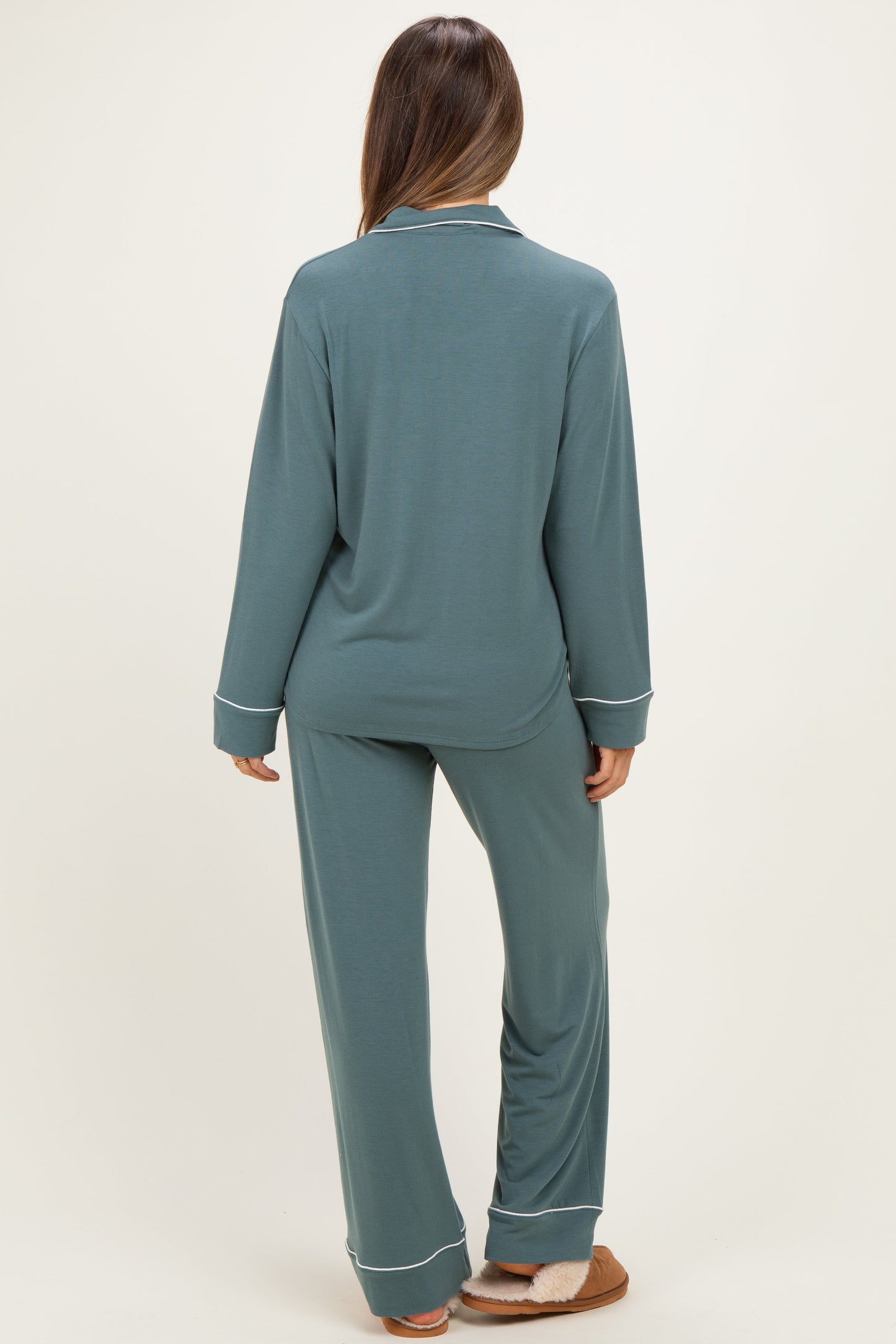 Ash Jade Button Down Top Wide Leg Pant Maternity Pajama Set