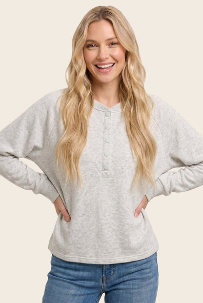 Ash Grey Half Snap Button Up Pullover